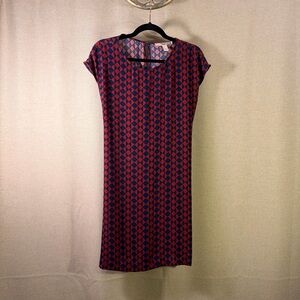 Forever 21 Geometric Print Mini Dress – Back Bow Cinch | Red & Blue | Medium